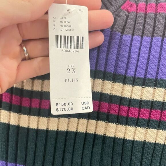 NWT Anthropologie Dolan Anne Ribbed Purple Striped Mock Neck Midi Dress 2X Work - Picture 7 of 10